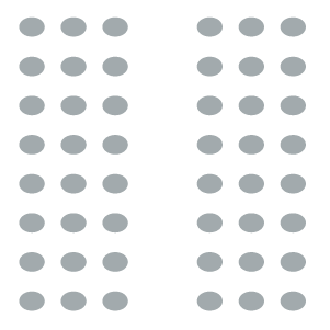 Two columns of chairs with three chairs per row