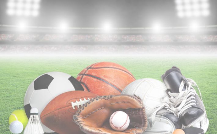 Various types of sports balls and equipment