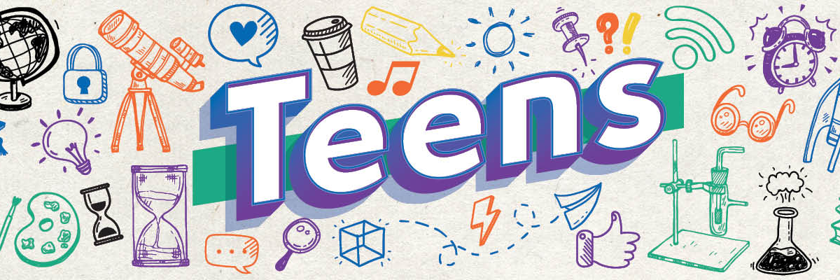 Teens colorful header featuring doodles