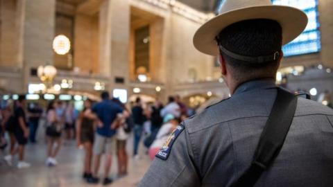 image of a NYS Trooper on duty at Grand Central Station NYC - image curtesy of https://troopers.ny.gov/