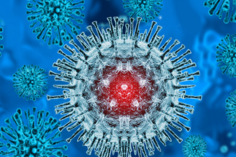 polio virus image blue background