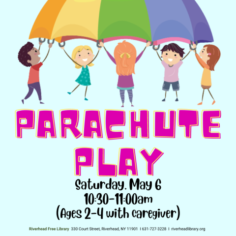 Graphic of a group of five children playing with a parachute.