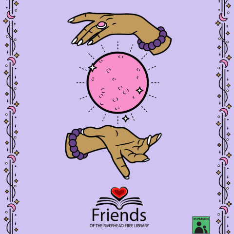 hands around a crystal ball with a lilac background