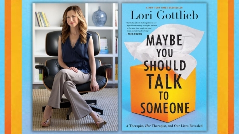 Image of author Lori Gottlieb with an image of her book cover.