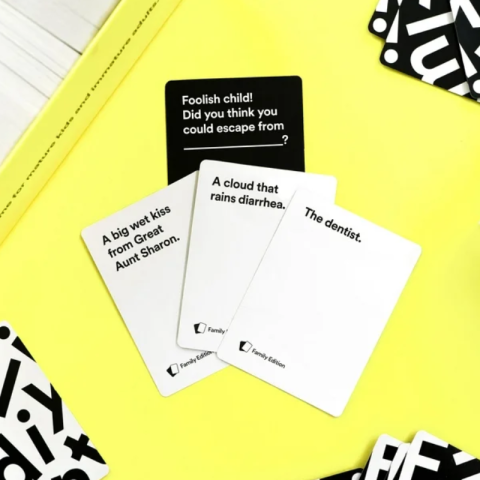 Cards from the game Cards Against Humanity.