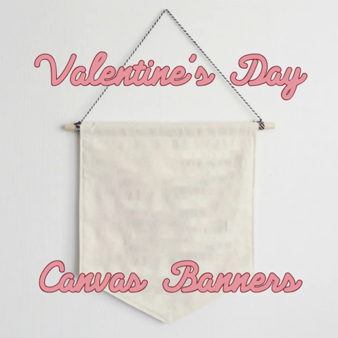 A blank canvas banner hanging on a wall.