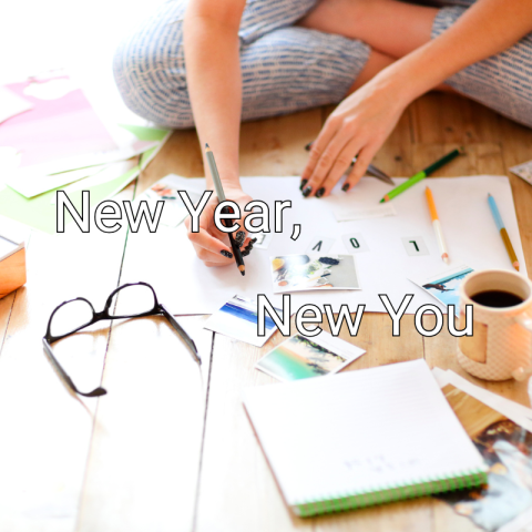 A young woman creating a vision board.