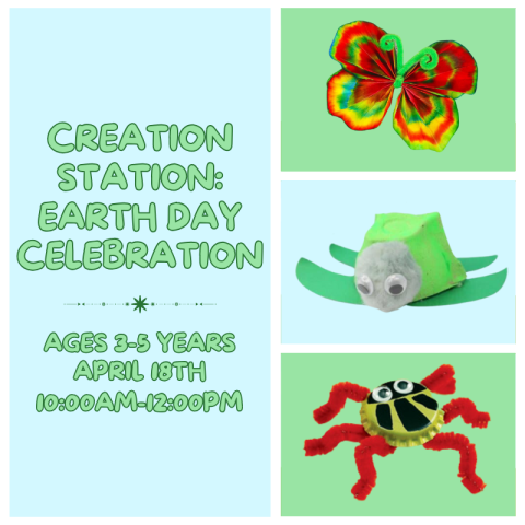 A variety of upcycled crafts, including a turtle made from an egg carton and a bug made from a bottlecap.