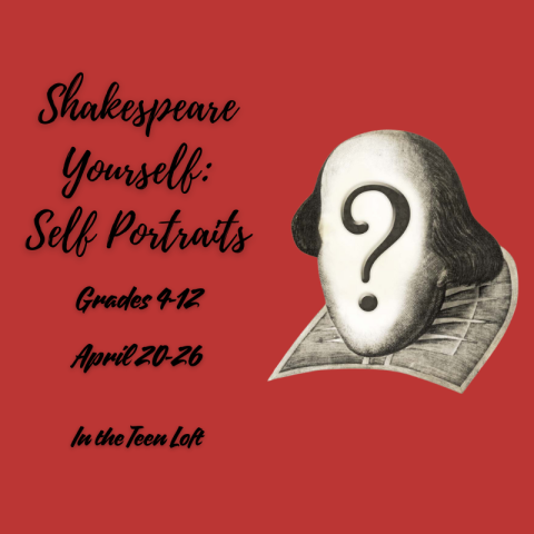 A photo of William Shakespeare's head with a question mark over it.