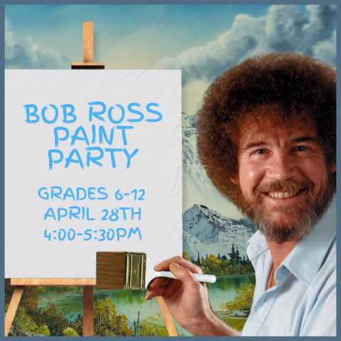 Bob Ross painting a canvas.