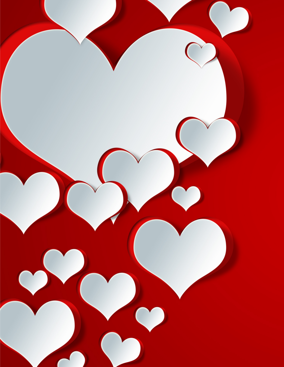 red background white hearts of varying sizes on left side of image