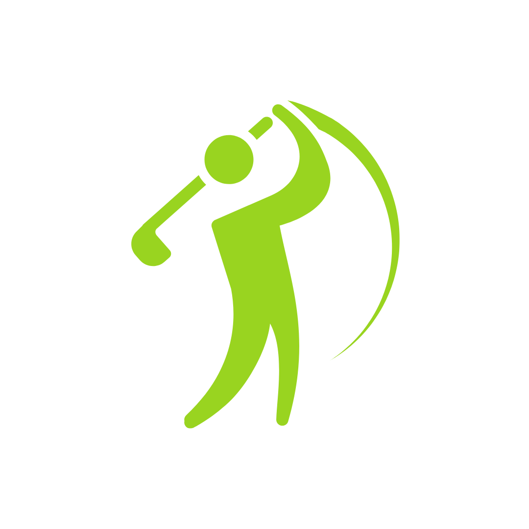 Green generic golfer swinging golf club with a swoosh to show the motion of the swing