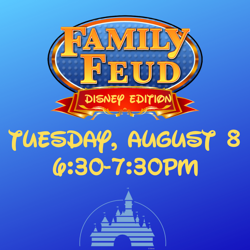 Photo featuring the the television show Family Feud's logo, alongside Disney's logo.