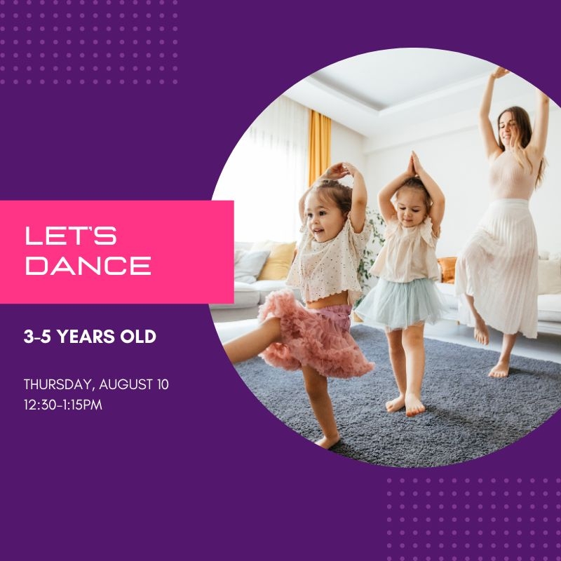 A woman dancing alongside two preschool aged girls.