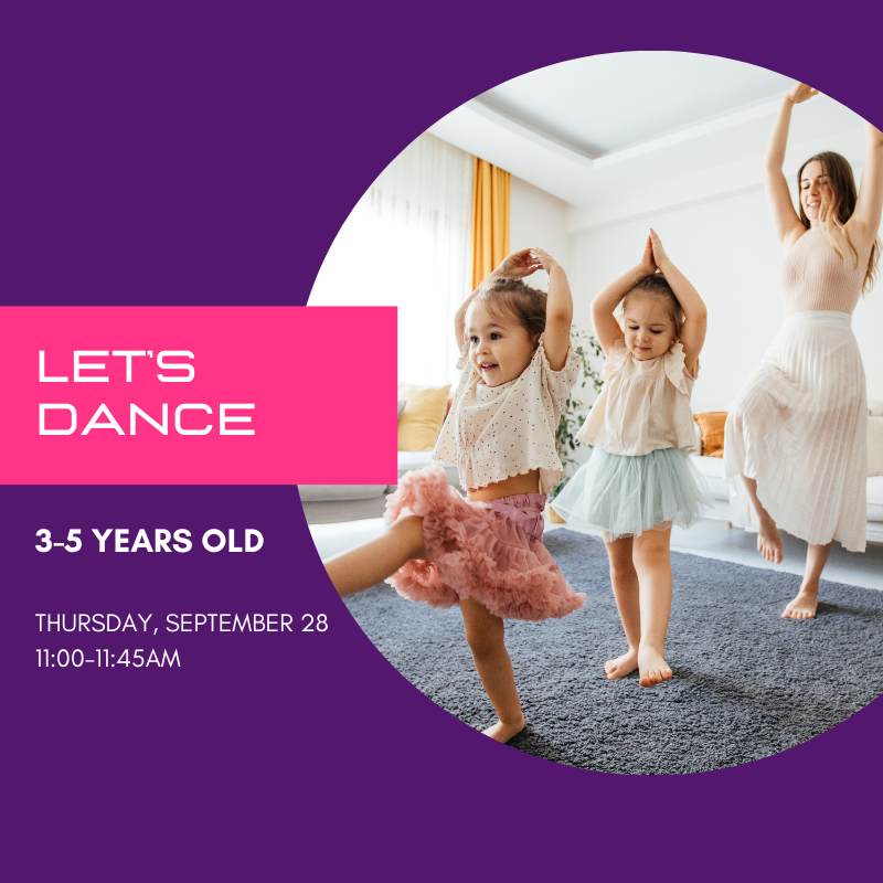 Two little girls wearing tutus and a woman dancing with their arms up. All three of them are standing in a row.