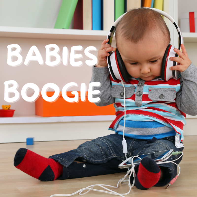 A baby with a large pair of over-ear headphones on.